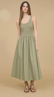 Mixed Fabric Midi Tank Dress