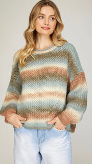 Ombre Stripe Drop Shoulder Sweater