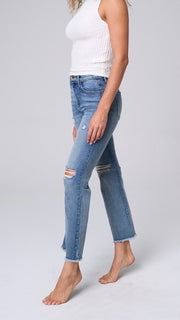 High Rise St Leg Destruct Scissor Hem Jeans