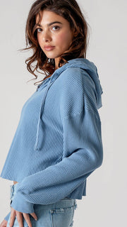 Sadie Raw Edge Waffle Hoodie Top