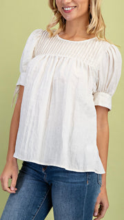 Pintuck Puff Tie Sleeve Top