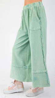 Reverse Terry Frayed Trim Wide Leg Pants