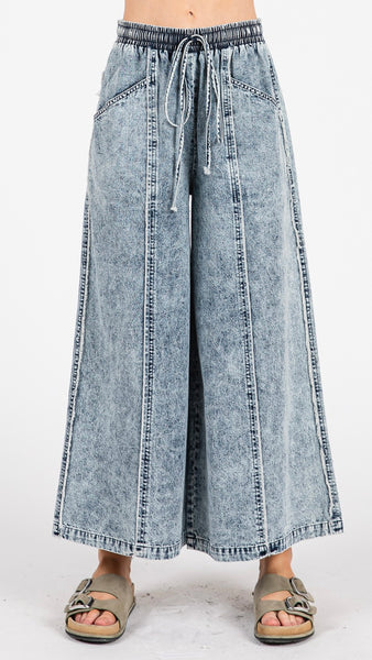 Slash Pkt Denim Wide Leg Pants 2