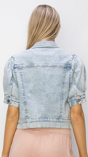 Acid Wash Puff Short Slv Denim Jacket