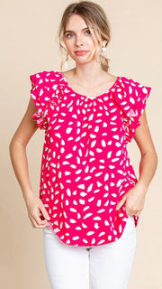 Dot Double Ruffle Shoulder Top