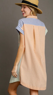Colorblock Stripe Shirt Dress