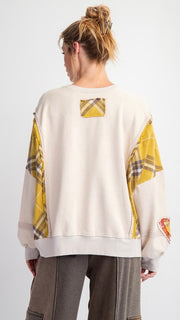 Plaid Heart Appliqué Slouch Sweatshirt