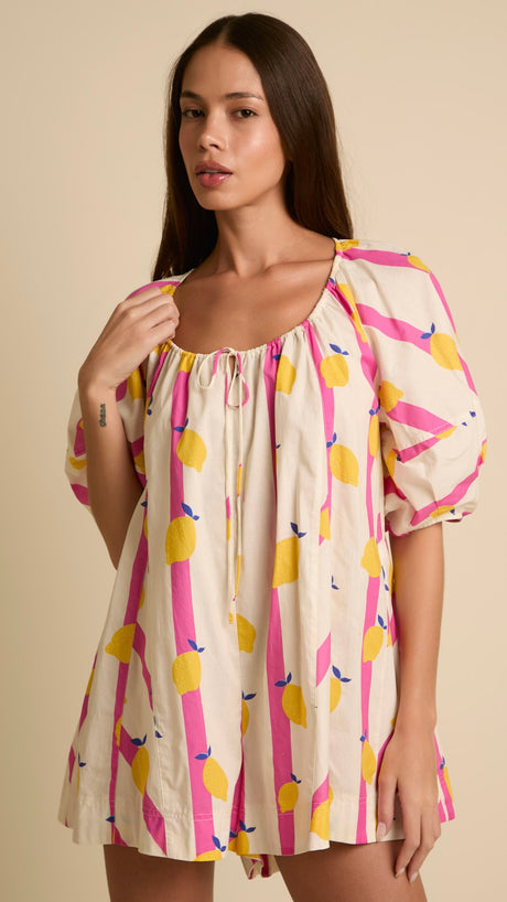 Lemon Stripes Romper w/Pockets