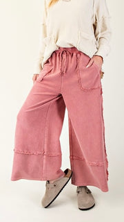 Reverse Terry Frayed Trim Wide Leg Pants