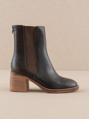 Worn Round Toe Block Heel Bootie