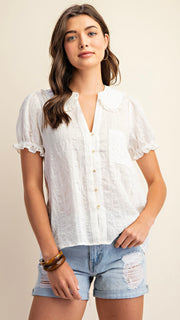 Peter Pan Collar Top with Ruffle Trim