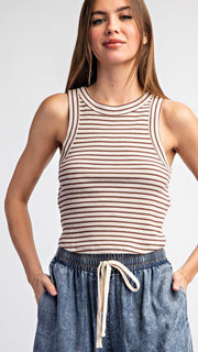 Striped Waffle Knit Crop Tank Top