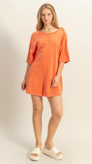 V-Back Washed Cotton Romper