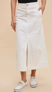 Stretch Twill Split Front Midi Skirt