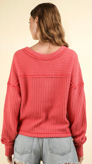 Wide Ribbed Soft V-Neck Top