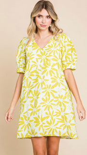 Banded Sleeve V-Neck Shift Dress