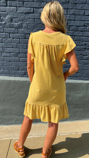 Stripe Flutter Slv Knit Dress w/Pockets