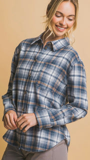 Lt Plaid Flannel Button Front Top