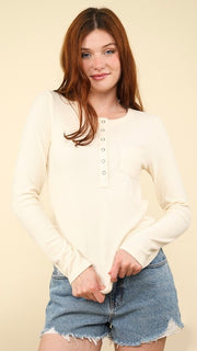 Snap Henley Brushed Rib Knit Top