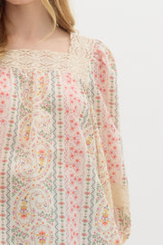 Vintage Floral + Lace Trim Top