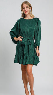 Sparkle Silky Bubble Sleeve Dress