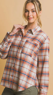 Lt Plaid Flannel Button Front Top