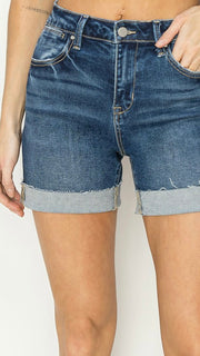 High Rise Raw Edge Cuff Stretch Shorts