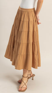 Cotton Gauze Tiered Midi Skirt