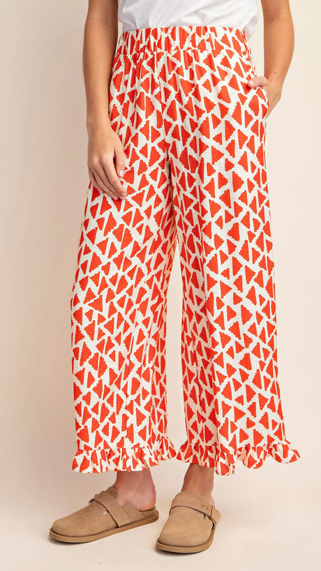 Triangle Ruffle Hem Wide Leg Pants