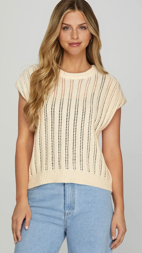 Open Weave Drop Shoulder Sweater Top