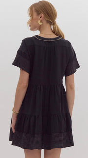 Contrast Stitch S/S Swing Dress