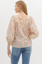 Vintage Floral + Lace Trim Top