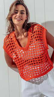 Wren Open Crochet V-Neck Sweater