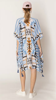 Aztec Stripe Tassel Trim Kimono