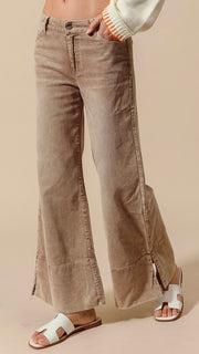 Split Hem Wide Leg Corduroy Pants