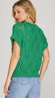 Textured Open Weave S/S Sweater