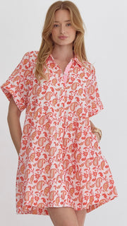 Paisley Print Button Front Dress w/Pockets