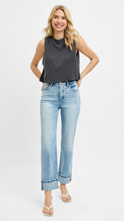 High Rise St Leg Crop Roll Jean