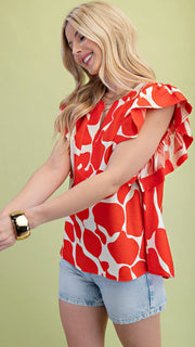 Stitched Flutter Sleeve Split Neck Top