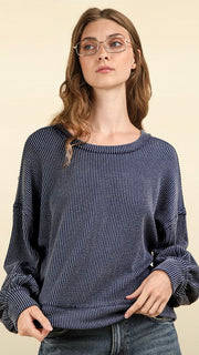 Washed Rib Knit Bubble Slv Top