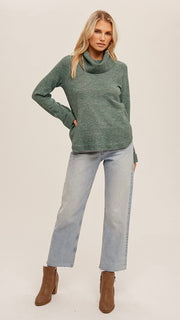 Cowl Neck Curved Hem Sweater