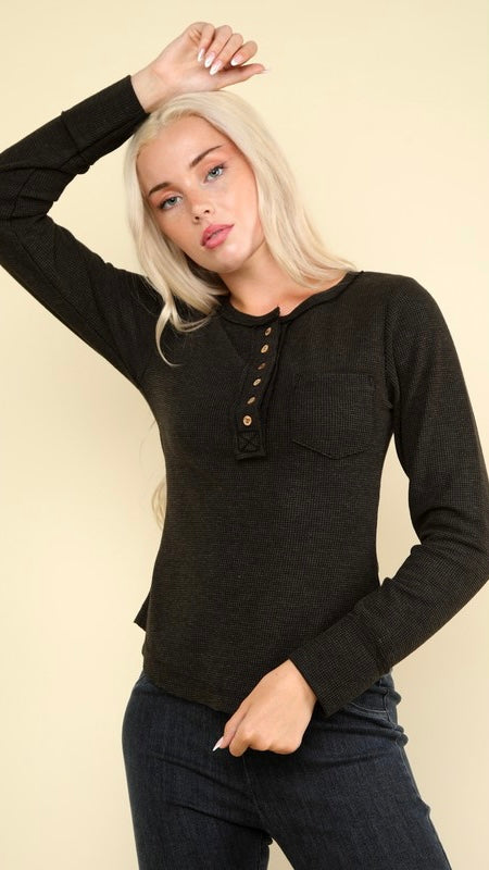 Mineral Waffle Knit Henley Top