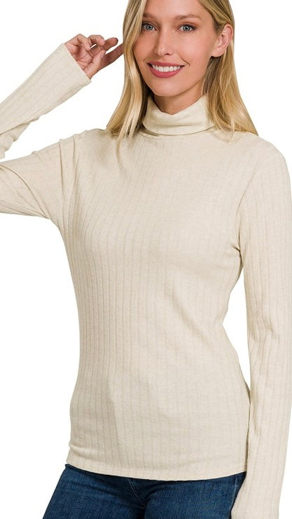 Ribbed Knit Fitted Turtleneck Top