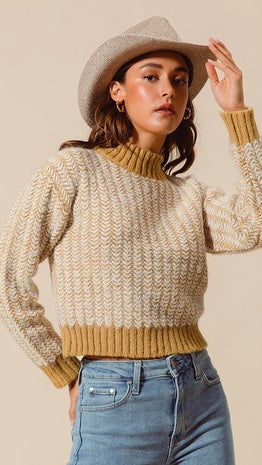 Herringbone Ribbed Trim Sweater