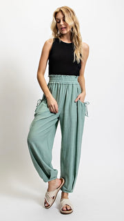 Side Tie Patch Pocket Cotton Pants