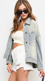 Union Stripe Pleat Back Denim Jacket