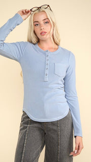 Snap Henley Brushed Rib Knit Top