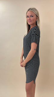 Ribbed Stripe V-Neck T-Shirt Dress