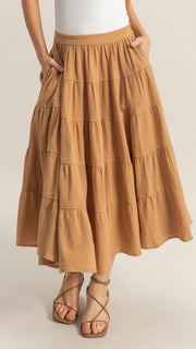 Cotton Gauze Tiered Midi Skirt