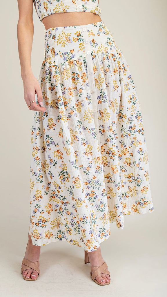 Floral Cotton Gauze Maxi Skirt